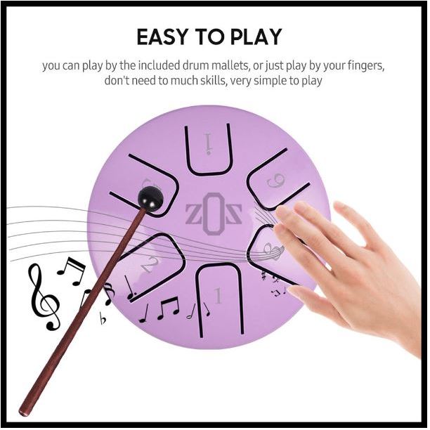 Drum Tongue Mini Hang Handpan Perkusi Carbon Steel 3 Inch 6 Nada Tone