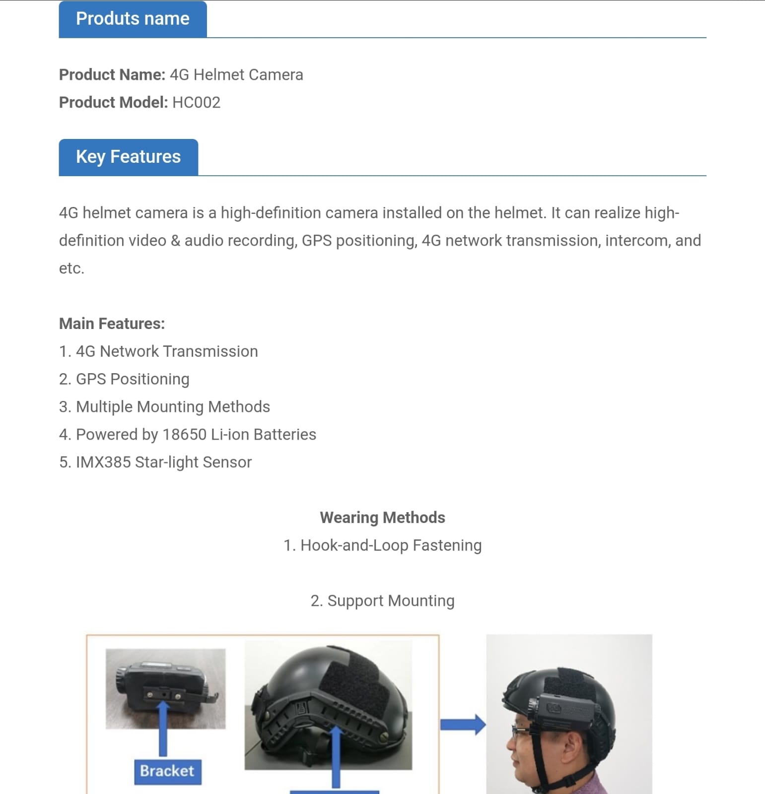 Camera Helmet 4G 64GB GPS WIFI ES HC002G4E-GW - Image 8