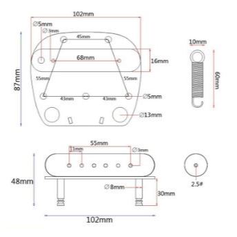 Bridge Tremolo Tailpiece Vibrato Mustang Chrome