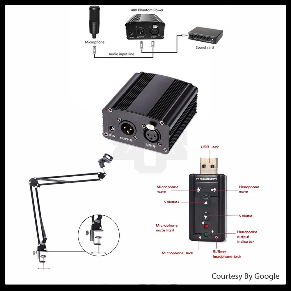 Microphone Condenser BM-800 Scissor Arm Stand Phantom Power Filter Set - Image 5