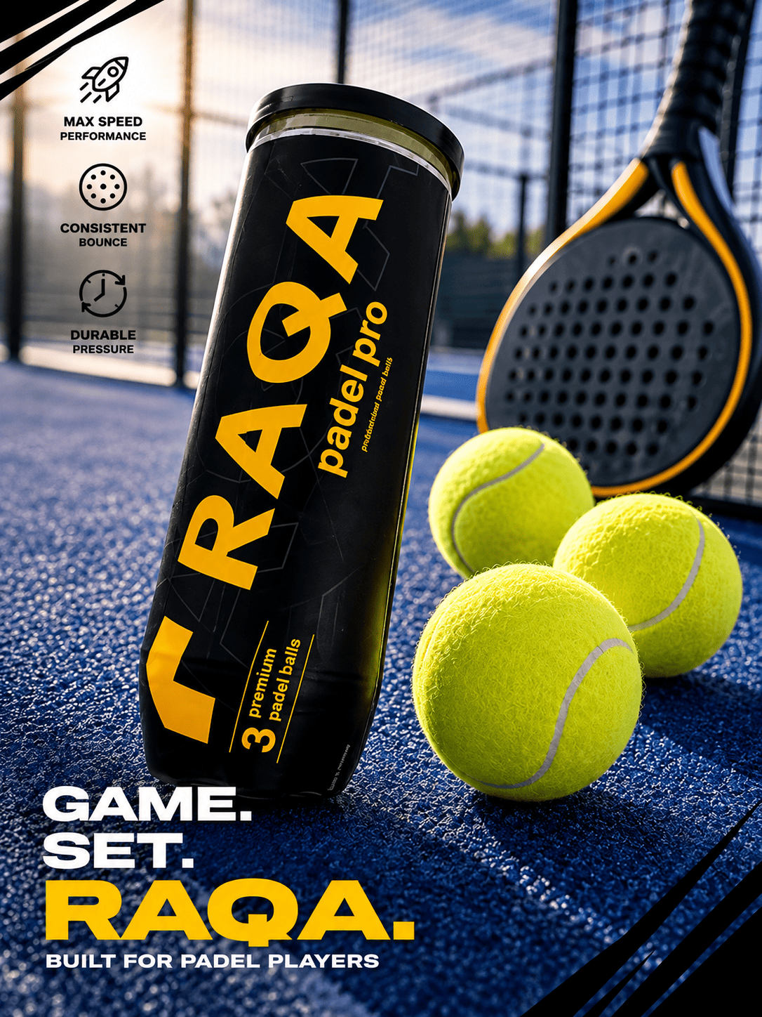 Bola Ball Padel RAQA Netherland Professional Package Tube Isi 3 Pcs